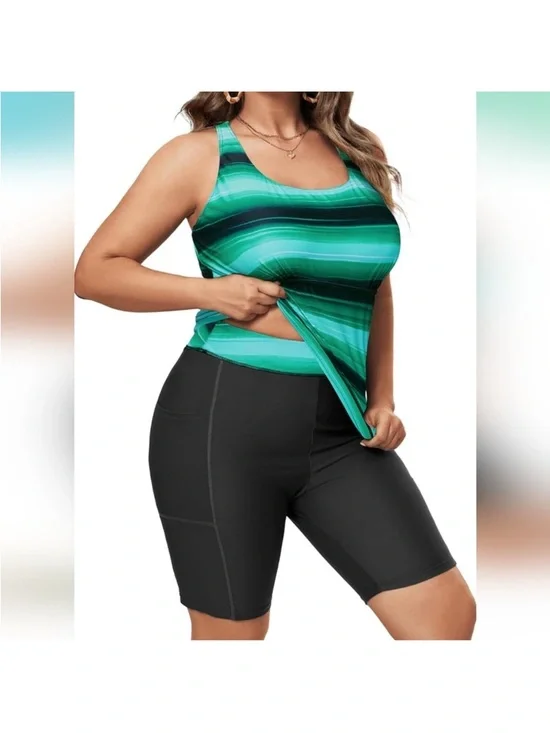 AQUA EVE PLUS SIZE 2 Piece Criss Cross Tummy Control Tankini Swimsuit - Picture 4 of 4